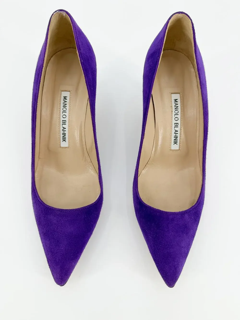 Manolo Blahnik BB Pumps Purple Suede Pointed Toe Low Kitten Heel Shoes 37